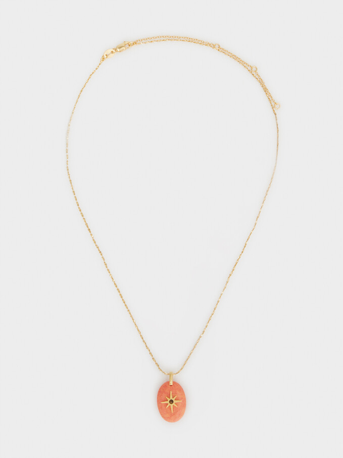 Short 925 Silver Necklace With Star Pendant, Coral, hi-res
