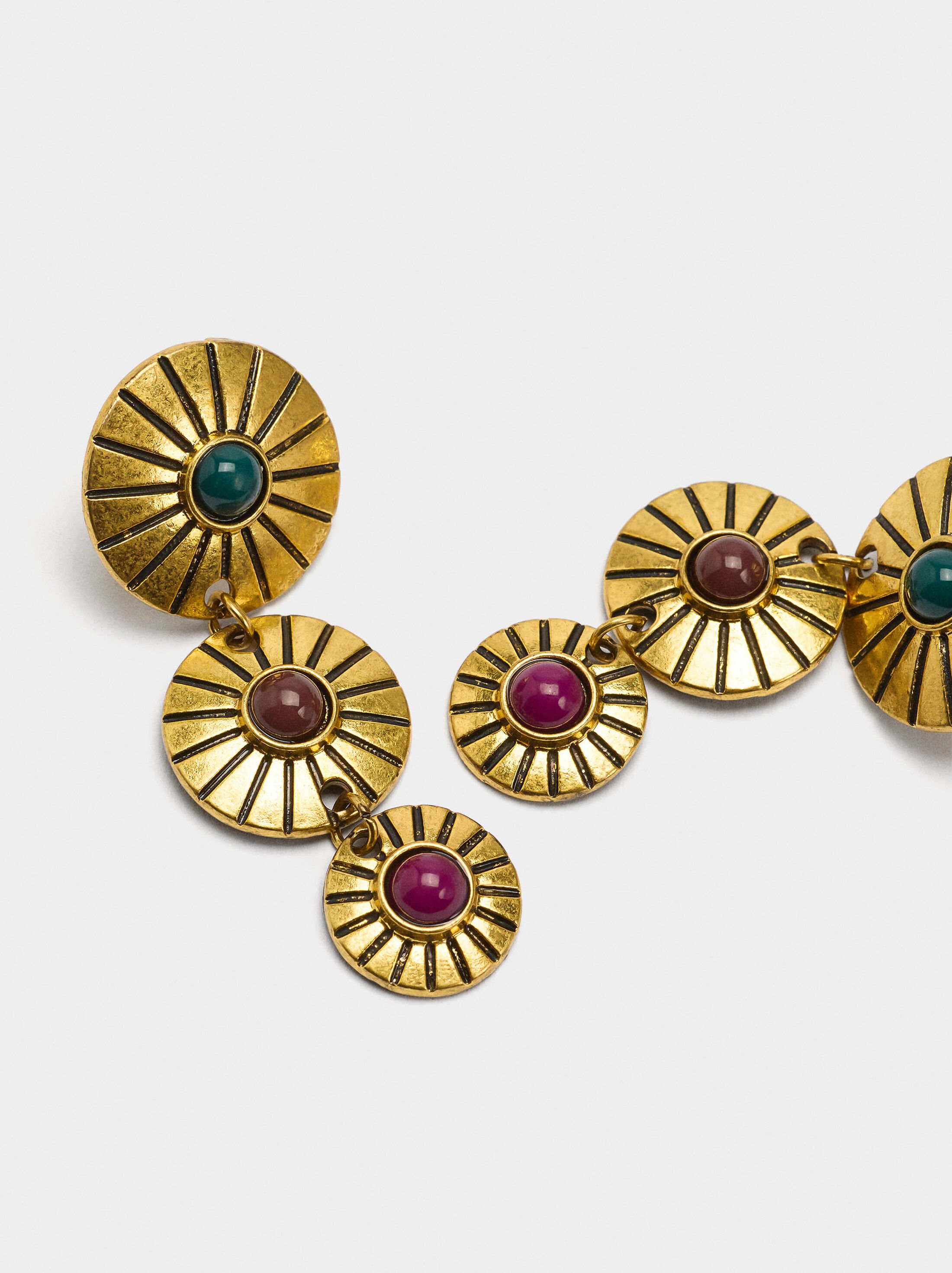 Long earrings with striped circles image number 1.0