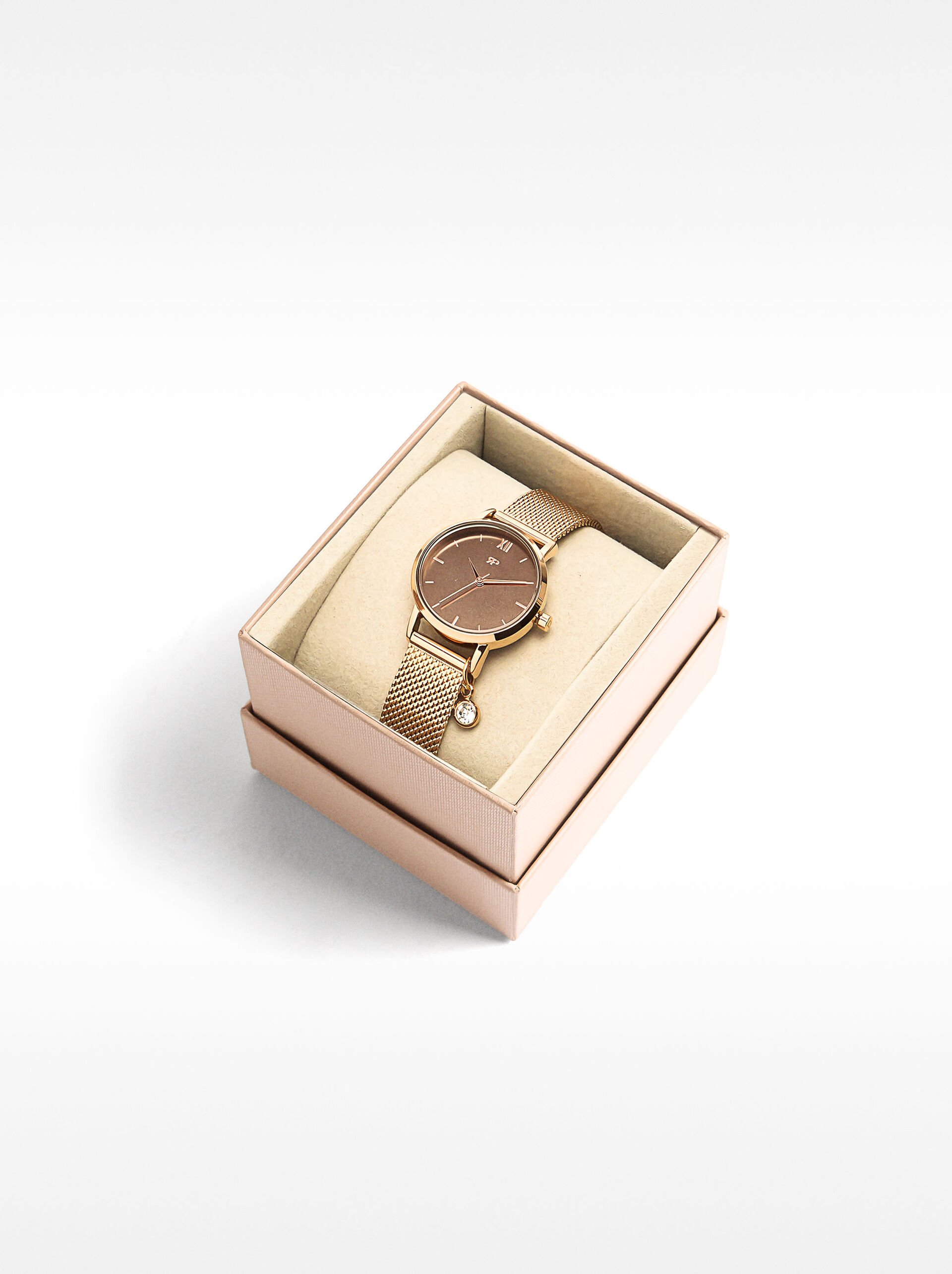 Watch with stainless steel mesh strap and crystal charm image number 3.0