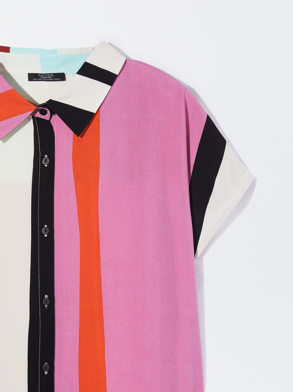 Striped Shirt Dress, Multicolor, hi-res