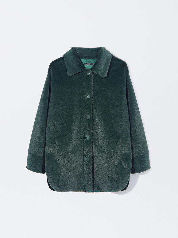 Fur Coat With Pockets, Green, hi-res