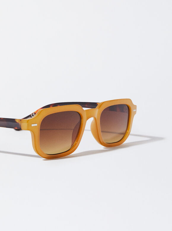 Quadratische Sonnenbrille, Senfgelb, hi-res