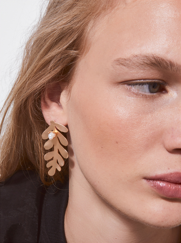 Gold-Toned Earrings With Freshwater Pearls, White, hi-res