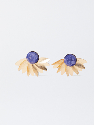 Flower Golden Earrings, Navy, hi-res