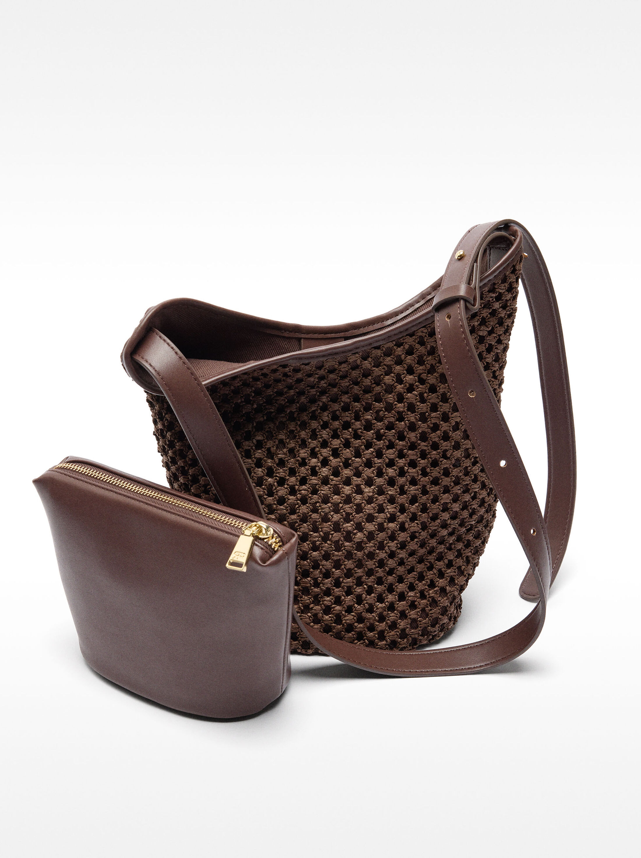 Bucket bag with straw effect and removable bag S image number 1.0