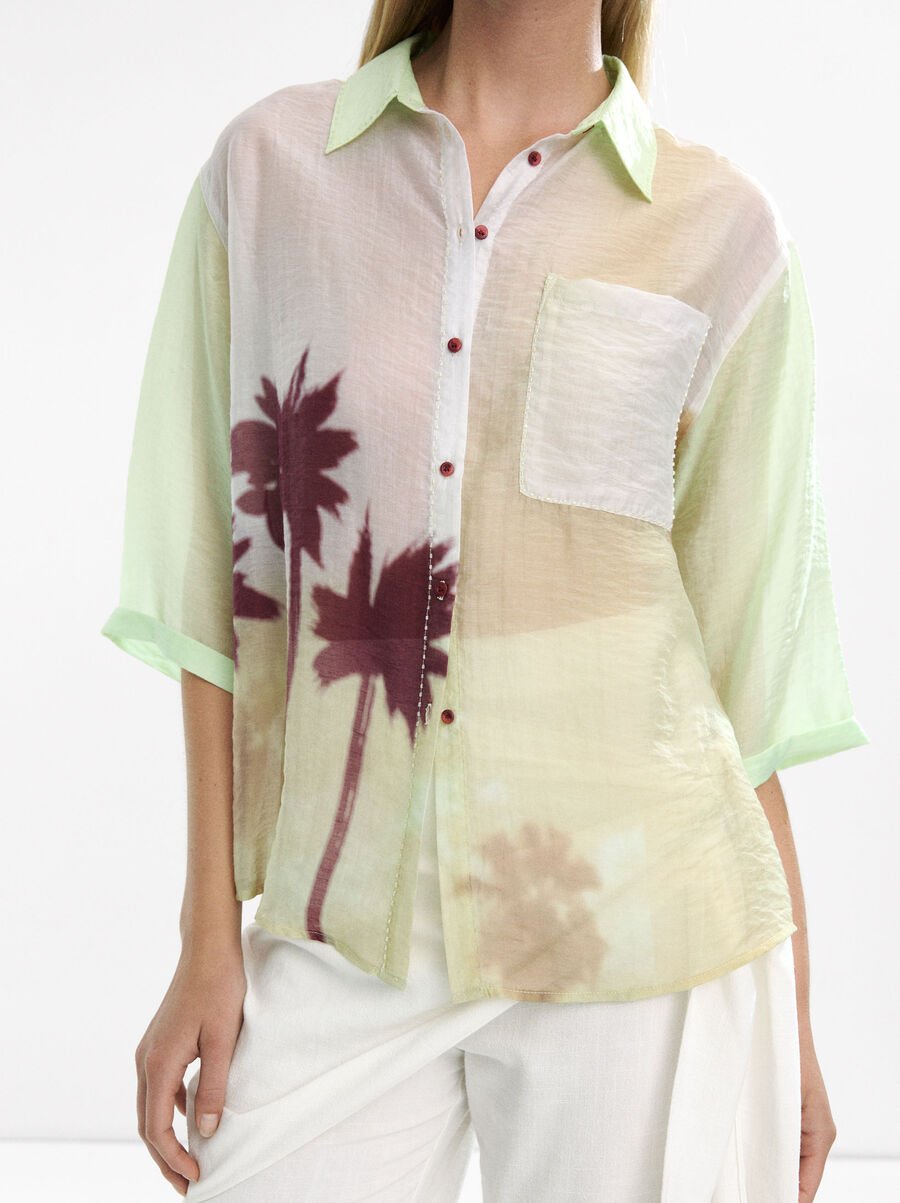 Semi-transparent shirt with palm print
