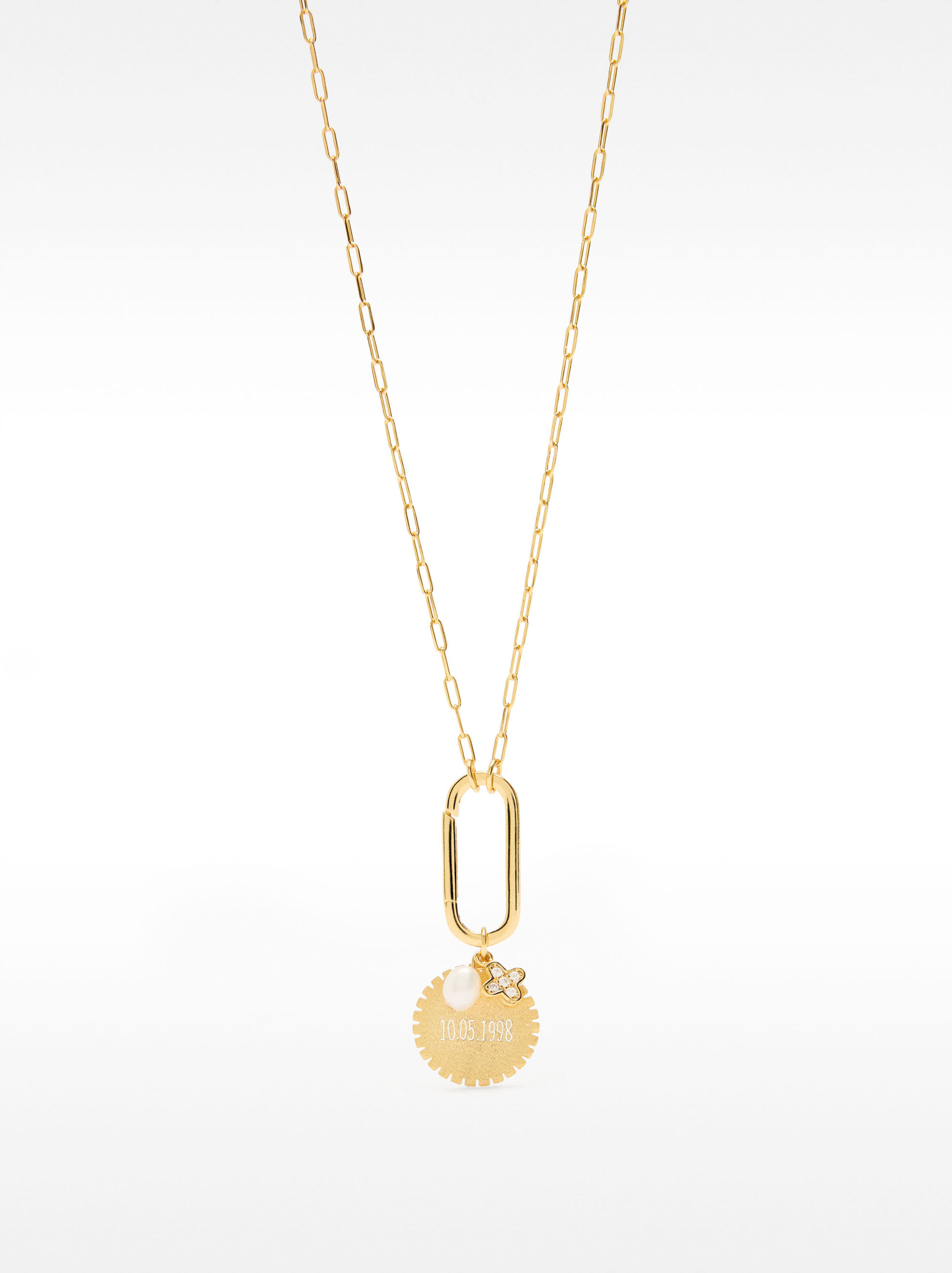 Link necklace with medal and freshwater pearl - 925 sterling silver image number 0.0