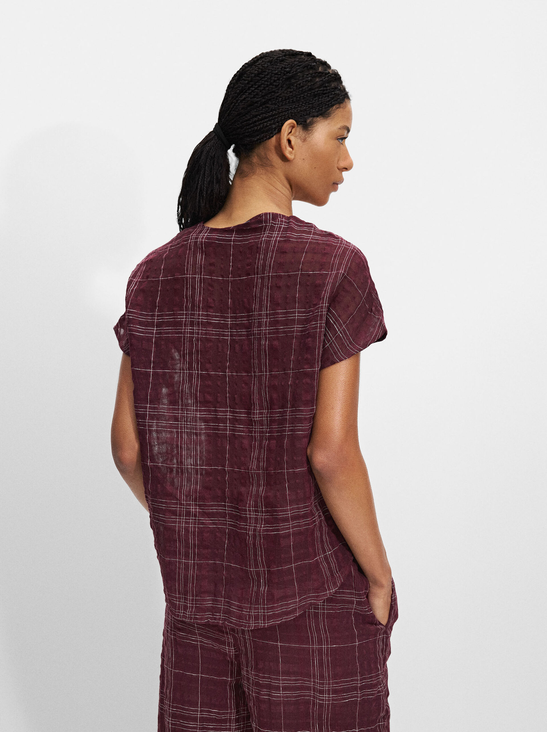 Checked shirt with linen image number 2.0