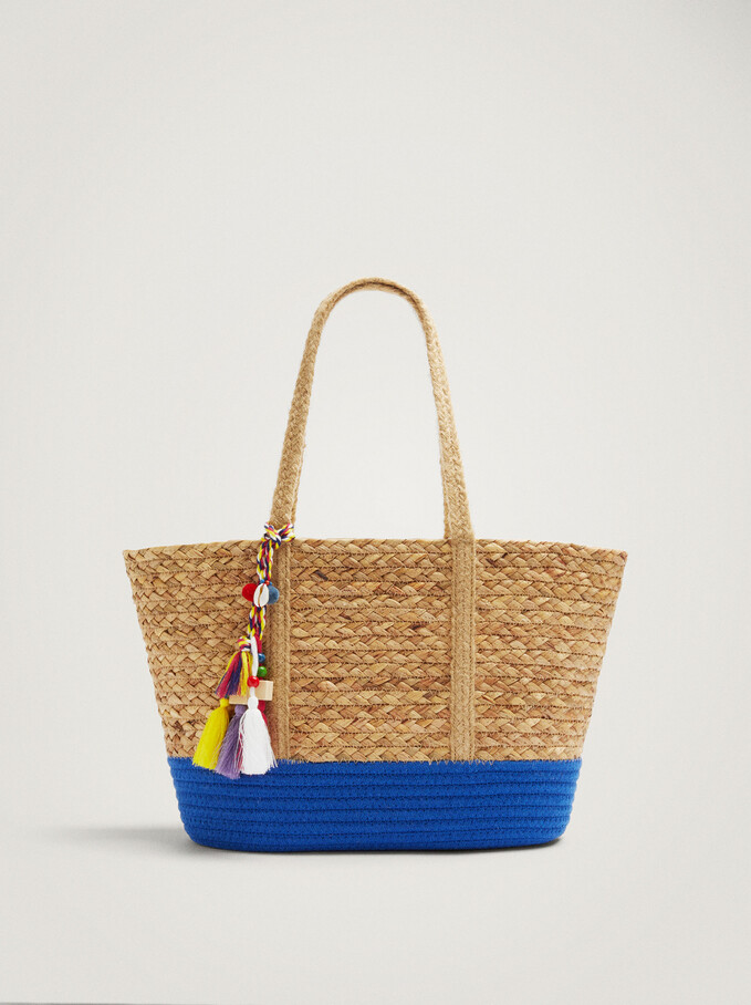 Straw Shopper Bag, Blue, hi-res