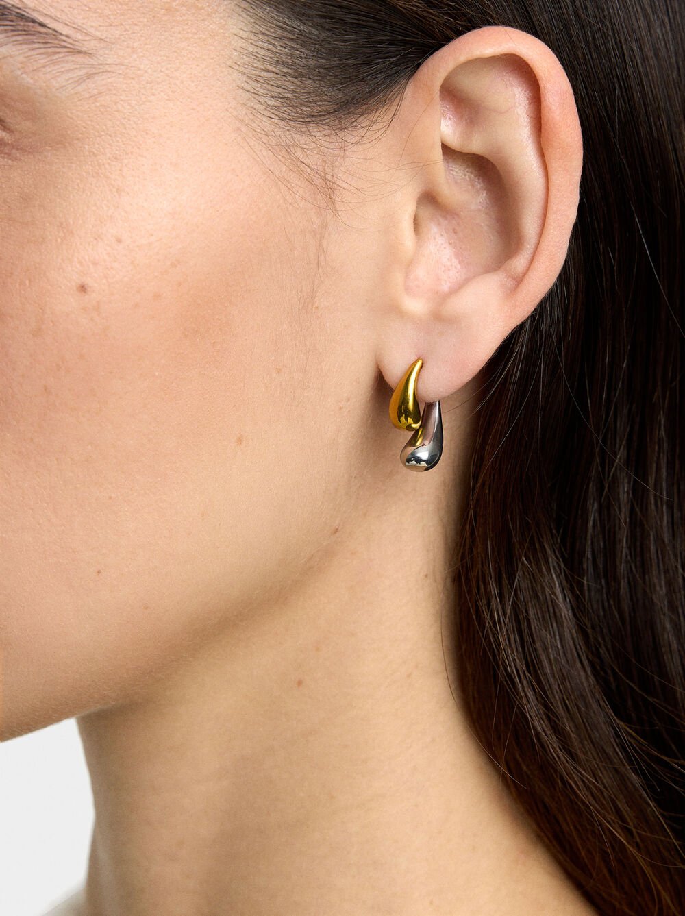 Earrings ear jacket bicolor drop - stainless steel