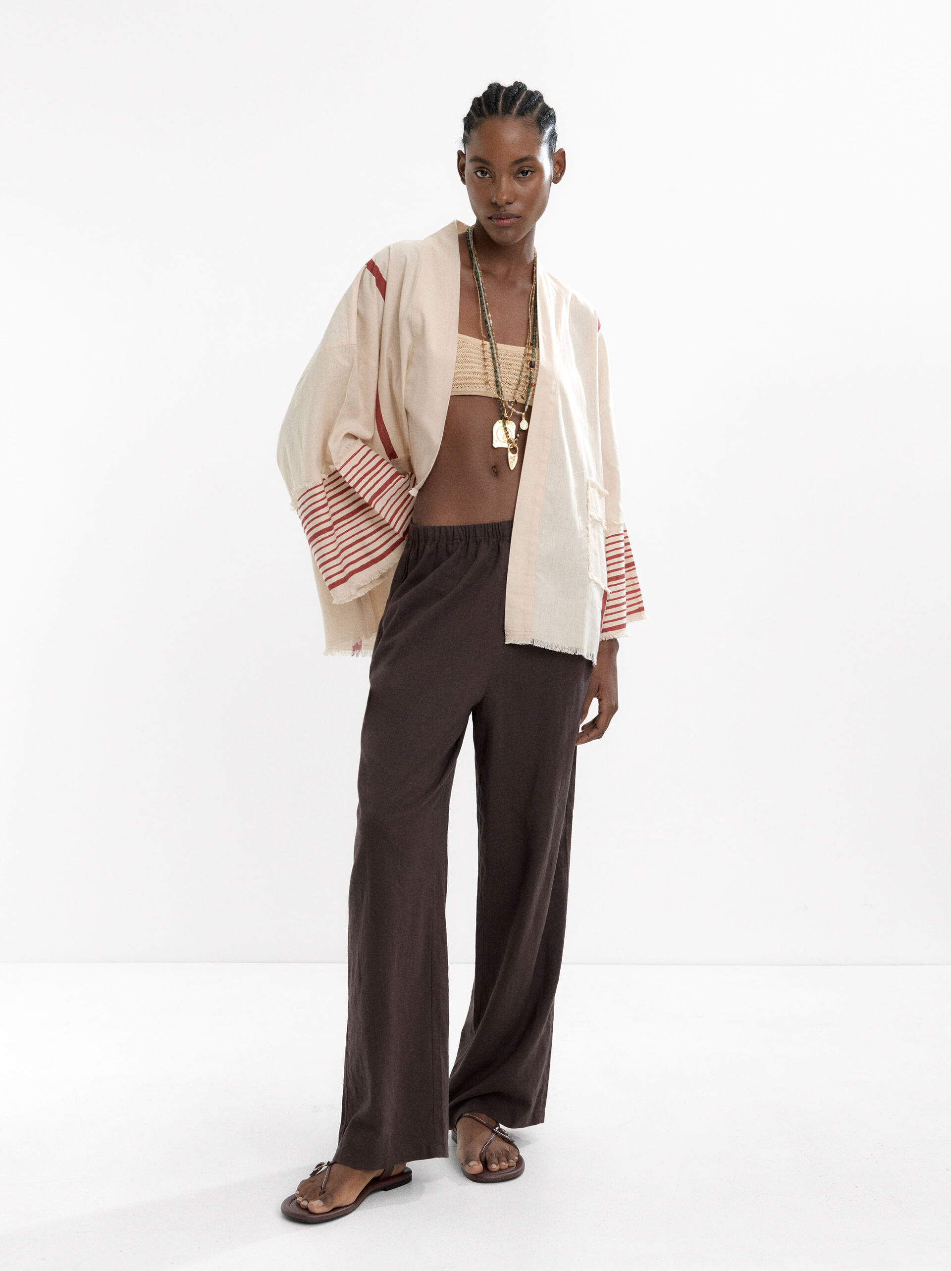 Printed kimono made of linen and cotton image number 0.0