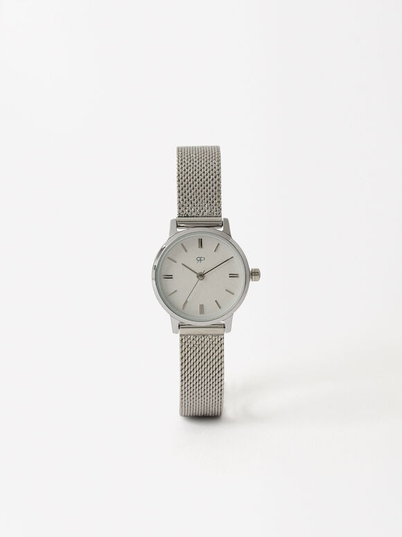 Watch With Stainless Steel Metallic Mesh Strap, Silver, hi-res