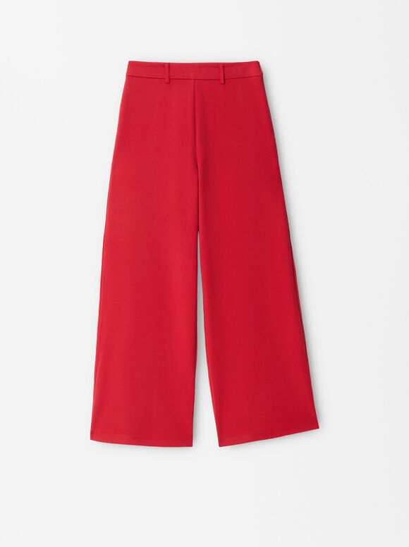 Wide Tab-Detail Pants, Red, hi-res