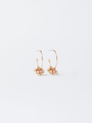 Golden Hoop Earrings With Stones, Multicolor, hi-res