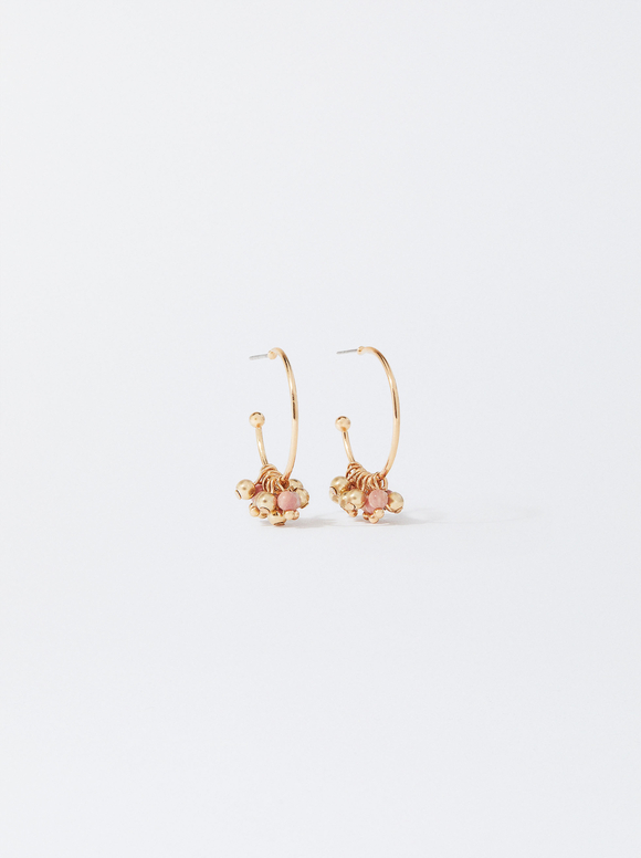 Golden Hoop Earrings With Stones, Multicolor, hi-res