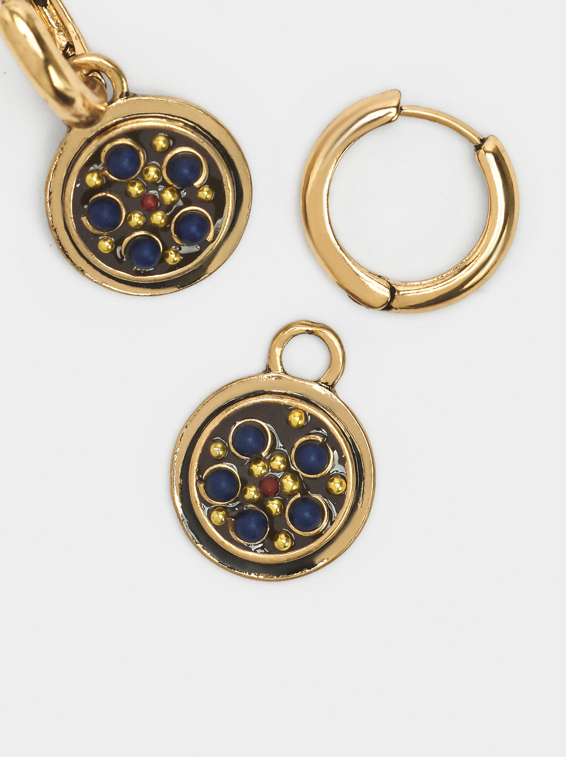 Pendant hoop earrings with colour details image number 2.0