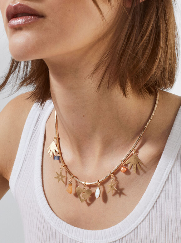 Necklace With Charms And Freshwater Pearl, Multicolor, hi-res