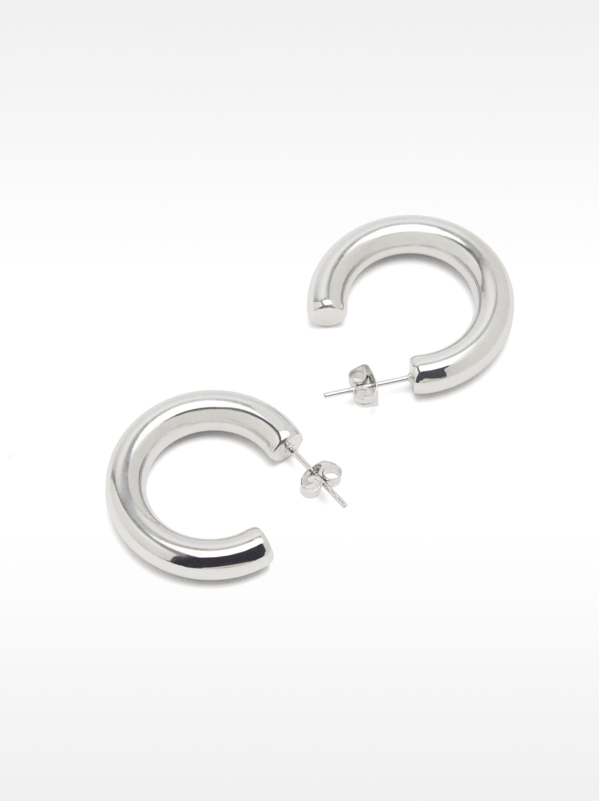 Open tubular hoop earrings - stainless steel image number 3.0