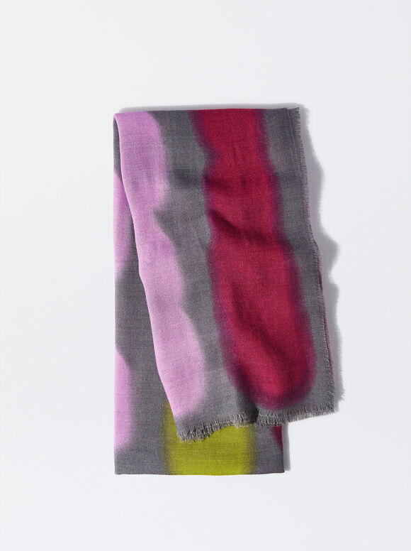 Printed Scarf With Wool, Multicolor, hi-res