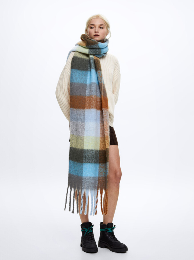 Large Scarf With Check Print, Multicolor, hi-res