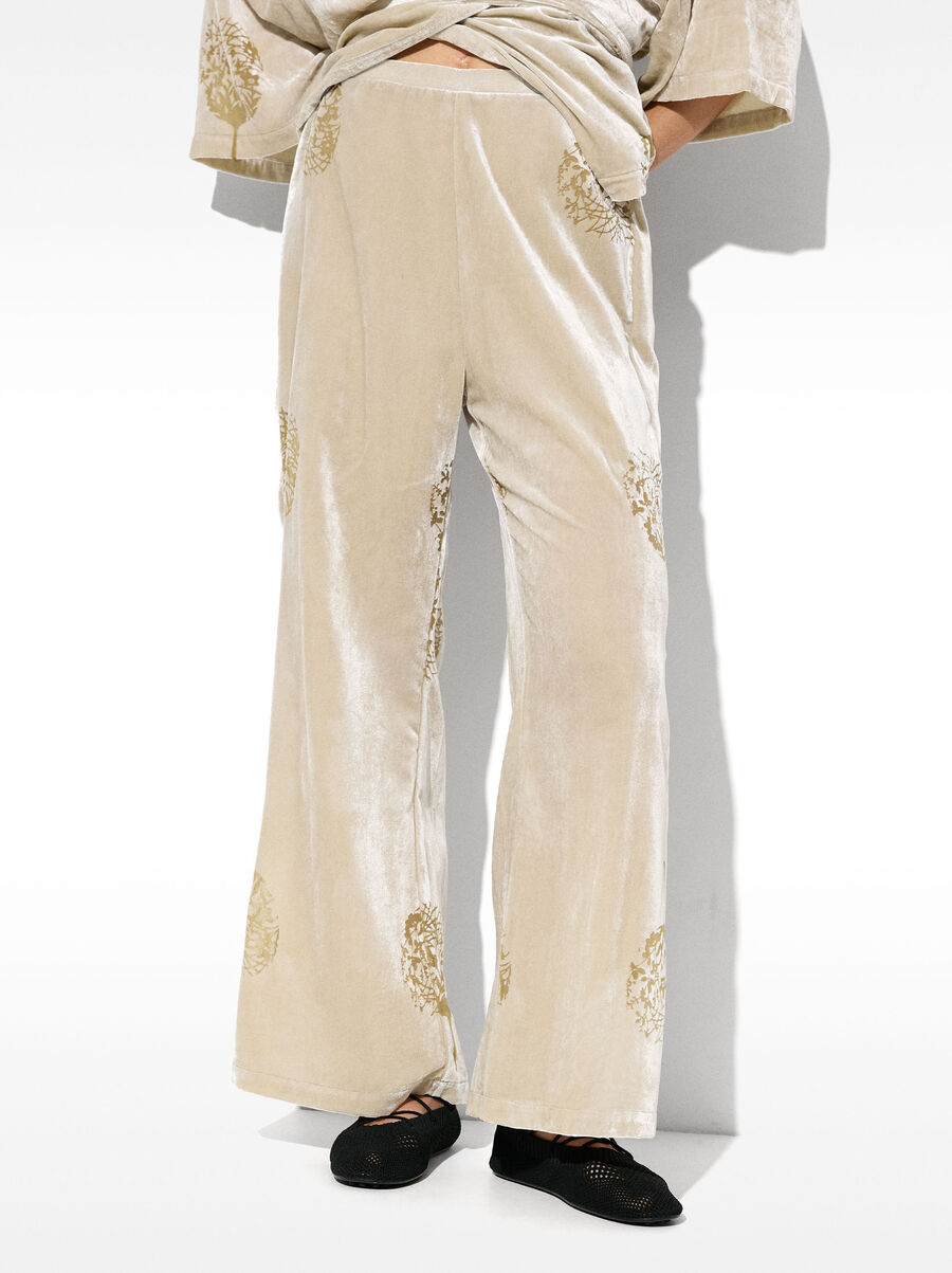 Velvet pants with elastic waistband