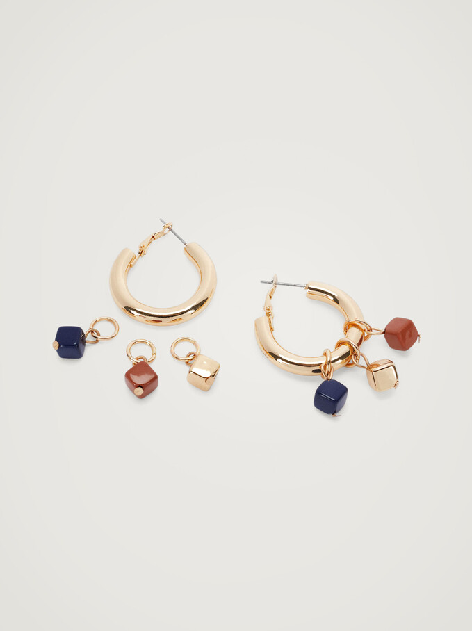 Hoop Earrings With Pendants, Multicolor, hi-res