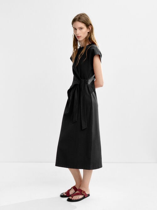 Draped dress with bow