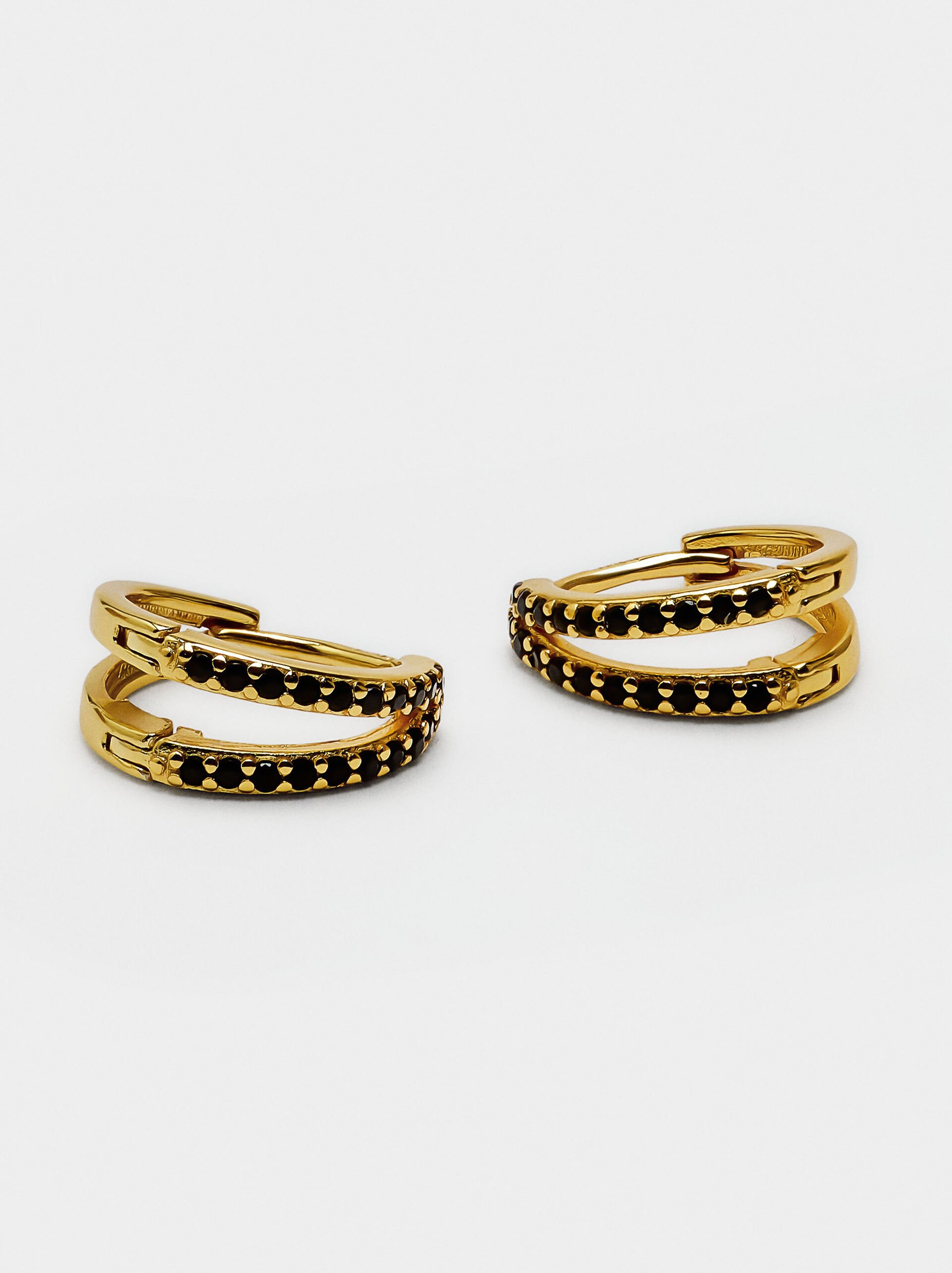 Aros dobles con circonitas - plata de ley 925 image number 1.0