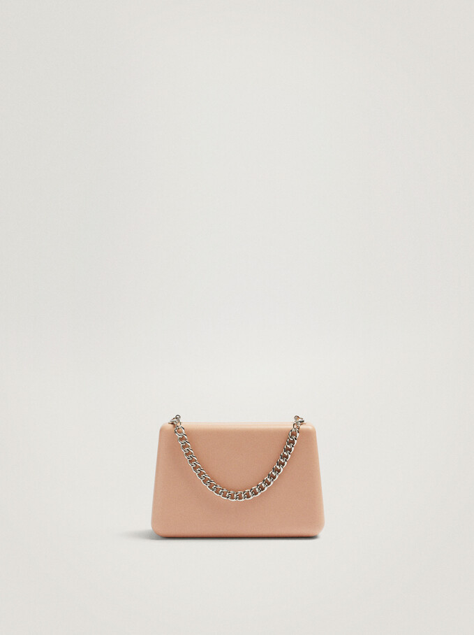Metallic Clutch With Chain, Pink, hi-res