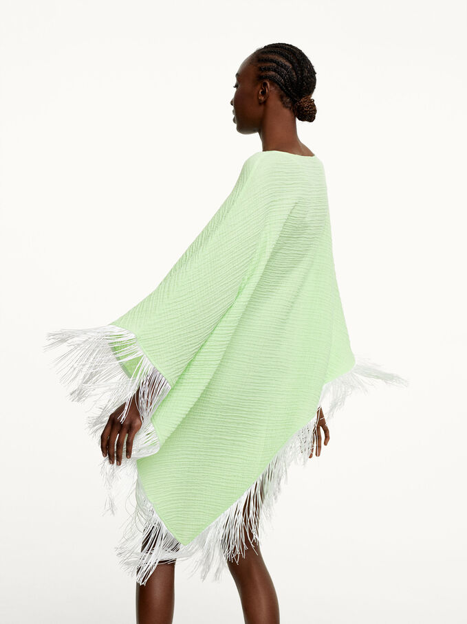 Poncho With Fringes, Green, hi-res