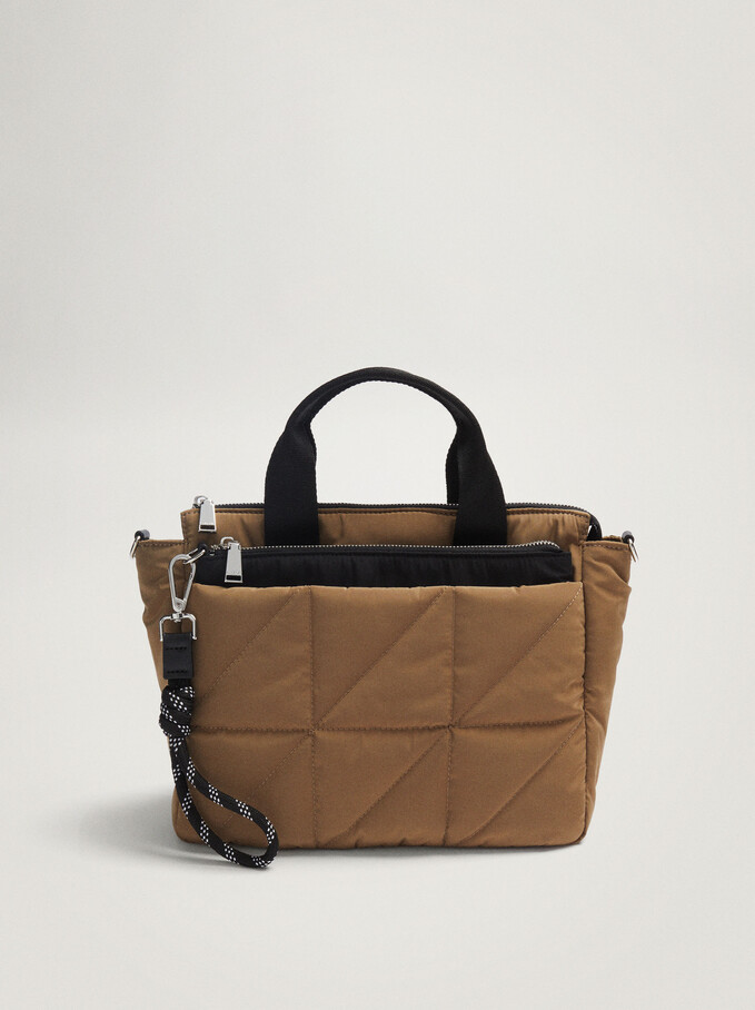 Nylon Shopper Bag With Removable Purse, Camel, hi-res
