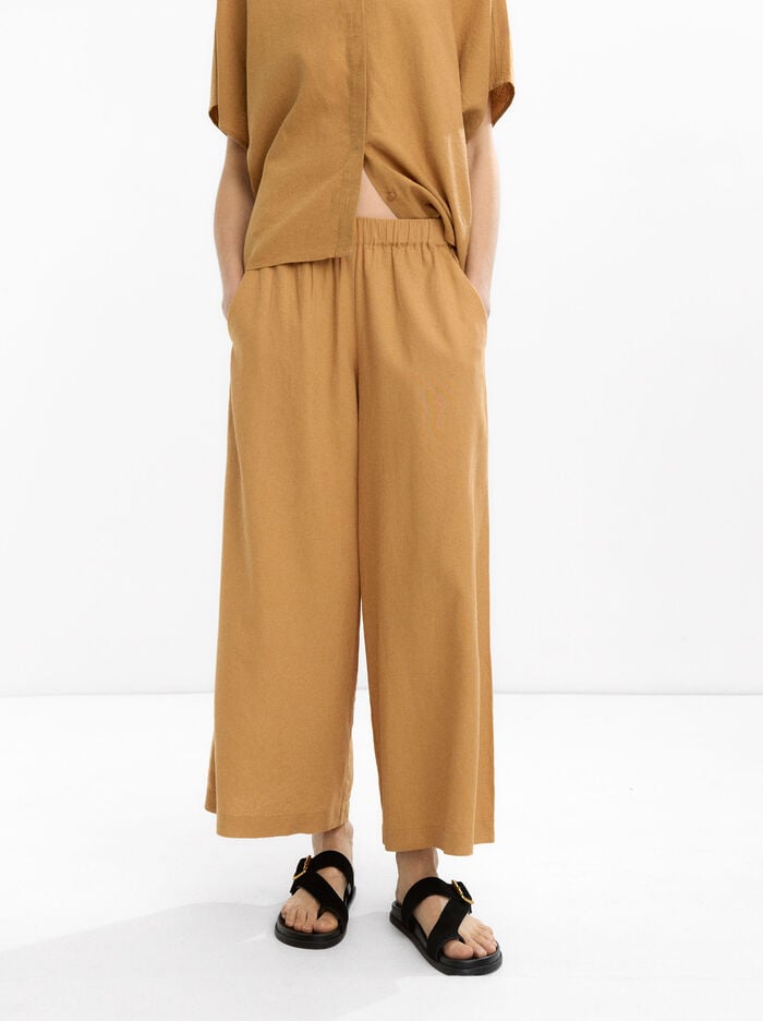 Linen-blend trousers with elastic waistband