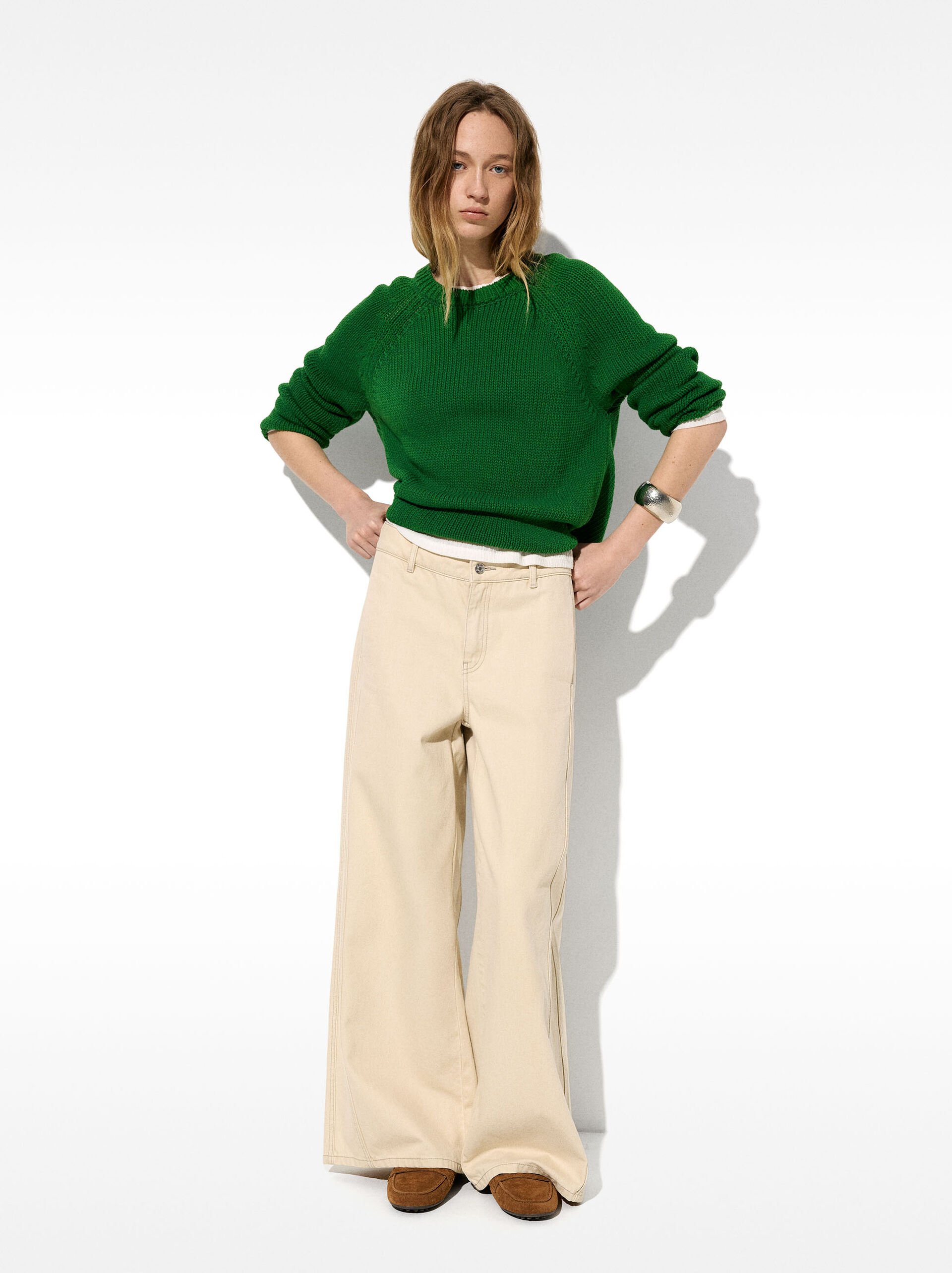 Cotton sweater with round-neck image number 2.0