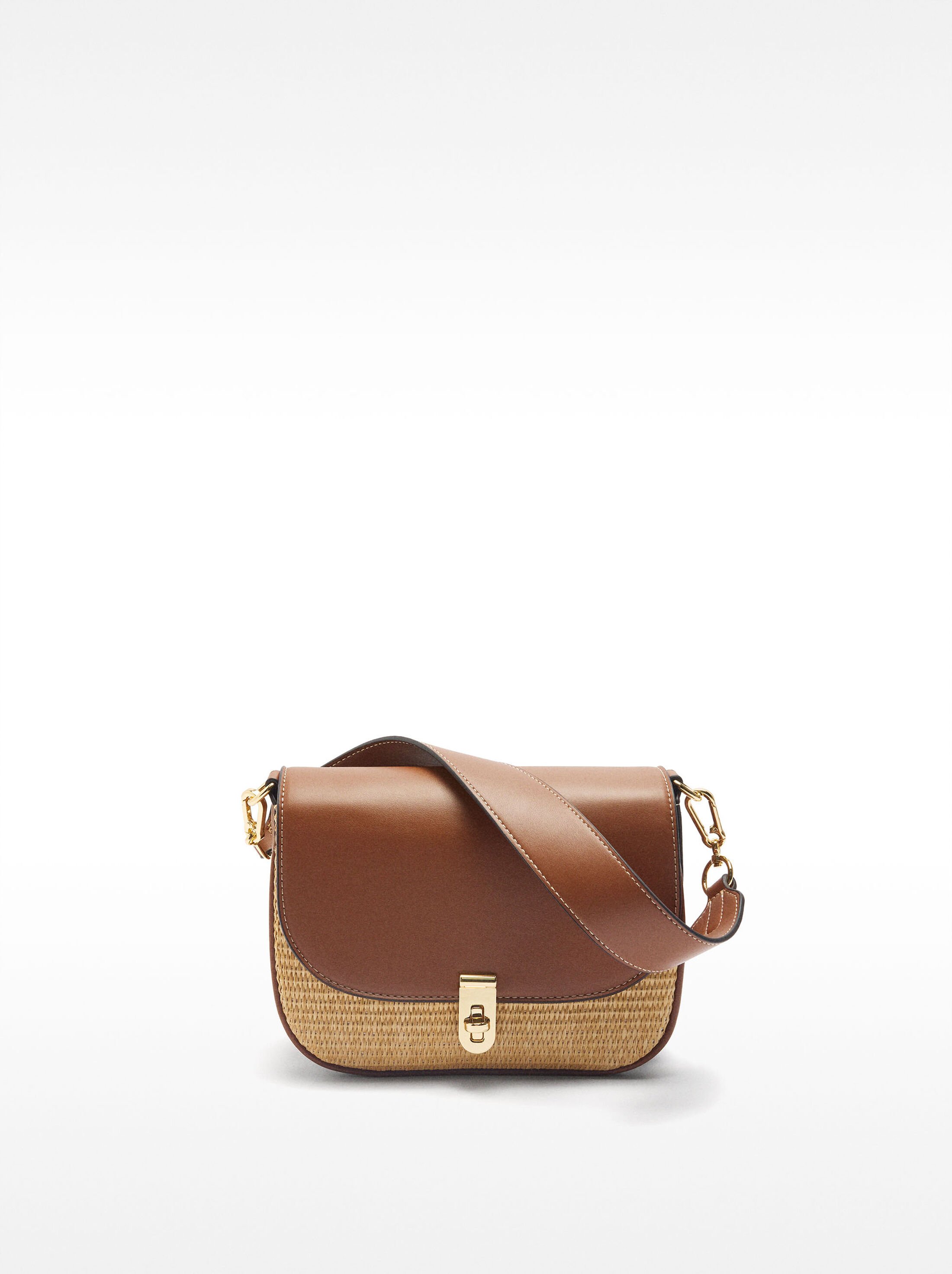 Crossbody bag with straw effect flap image number 0.0