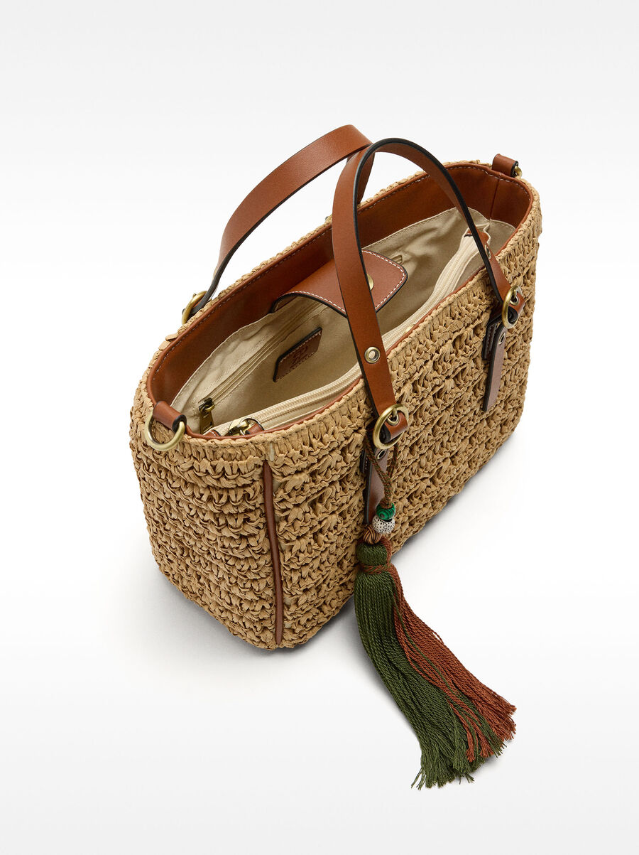 Straw-effect tote bag with crossbody strap