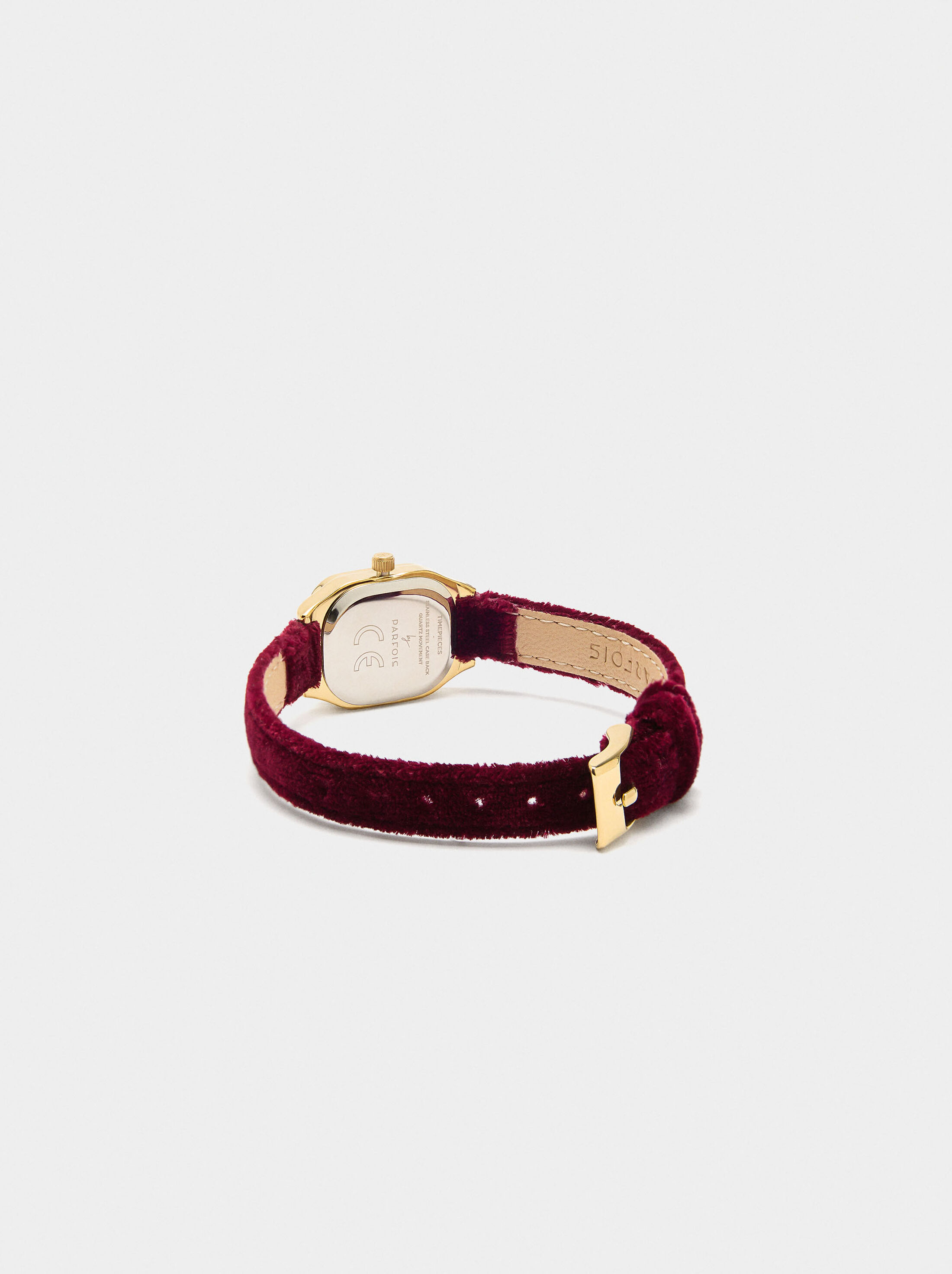 Square watch with velvet effect bracelet image number 3.0