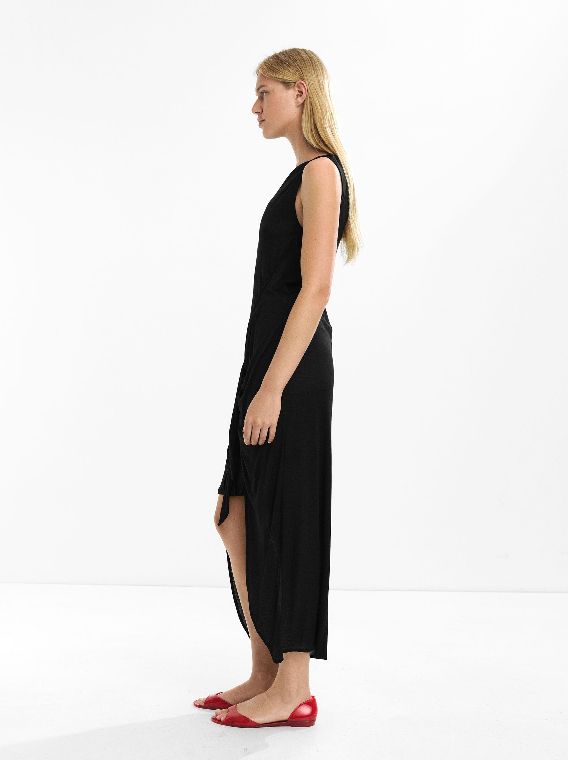 Vestido drapeado con lazo image number 2.0