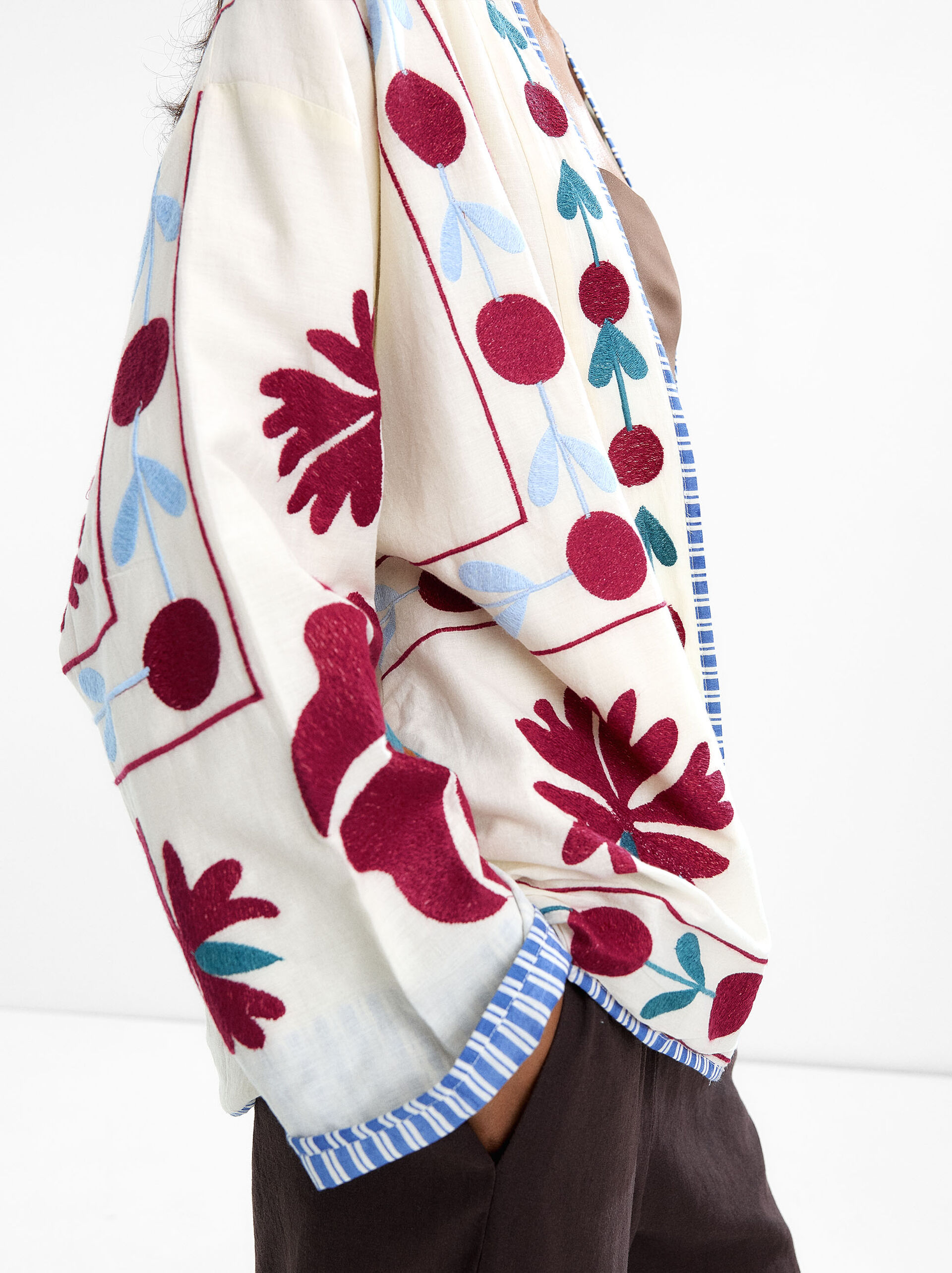Kimono 100% cotone con ricamo floreale image number 4.0