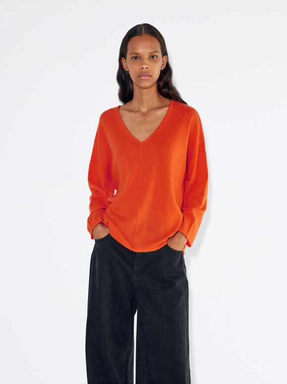 Jersey 100% Cachemira, Naranja, hi-res