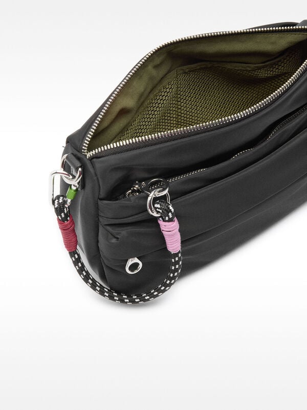 Nylon crossbody bag with exterior pocket