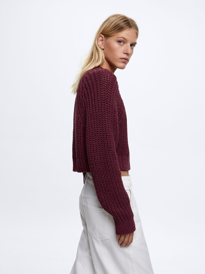 Round-Neck Knit Sweater, Bordeaux, hi-res