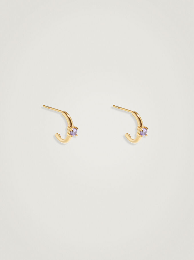Stainless Steel Hoop Earrings With Zirconia, Purple, hi-res