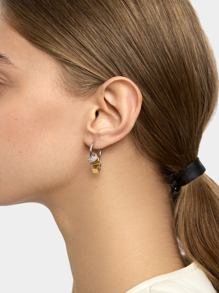 Single hoop earring with crystals - stainless steel