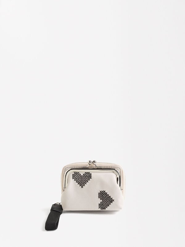 Hearts-embroidered nylon wallet