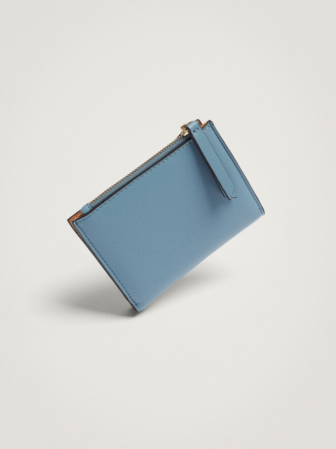 Patchwork Design Compact Wallet, Blue, hi-res