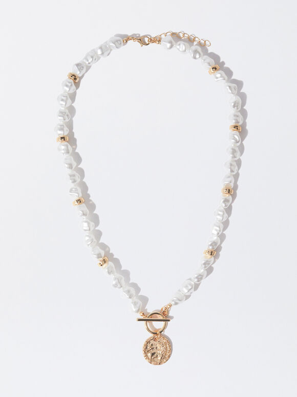 Gold Necklace With Pearls, Golden, hi-res