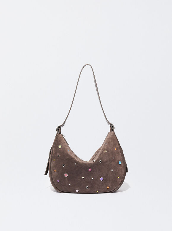 Bolso De Hombro De Ante, Negro, hi-res
