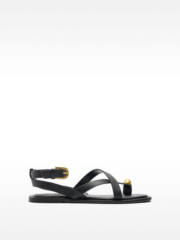 Leather sandals with metallic detail straps