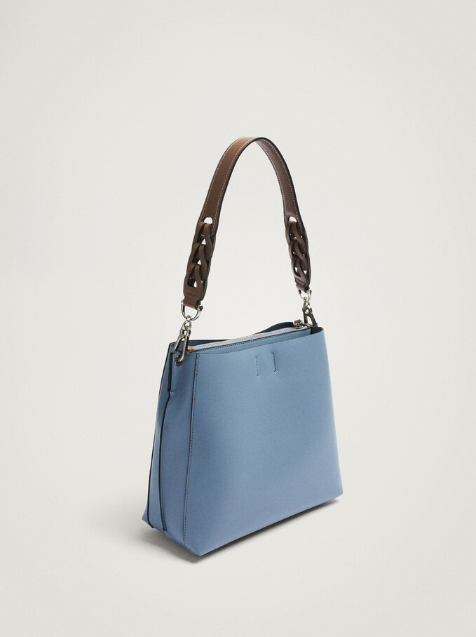 Shoulder Bag With Interwoven Strap, Blue, hi-res