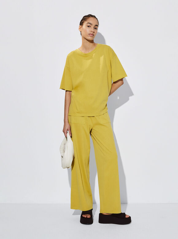Pants With Elastic Waistband, Yellow, hi-res